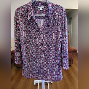 Charter Club Pink and Black Patterned Blouse